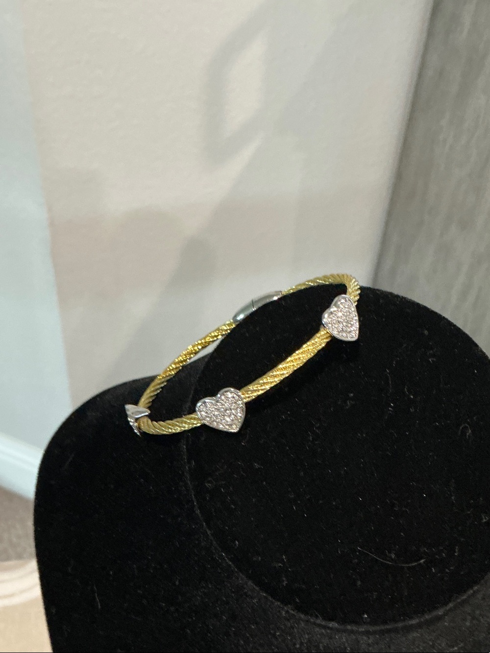Gold-Tone Cable Bracelet with Pave Heart Accents